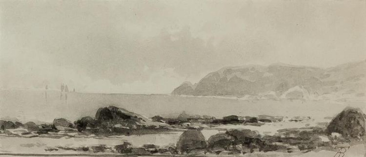 (Group of Watercolors); Quoddy Head Maine; Bonnet Point, Narragansett; Rocks and Boat at Cohassett Shore; Rocks at Grand Manan by Alfred Thompson Bricher
