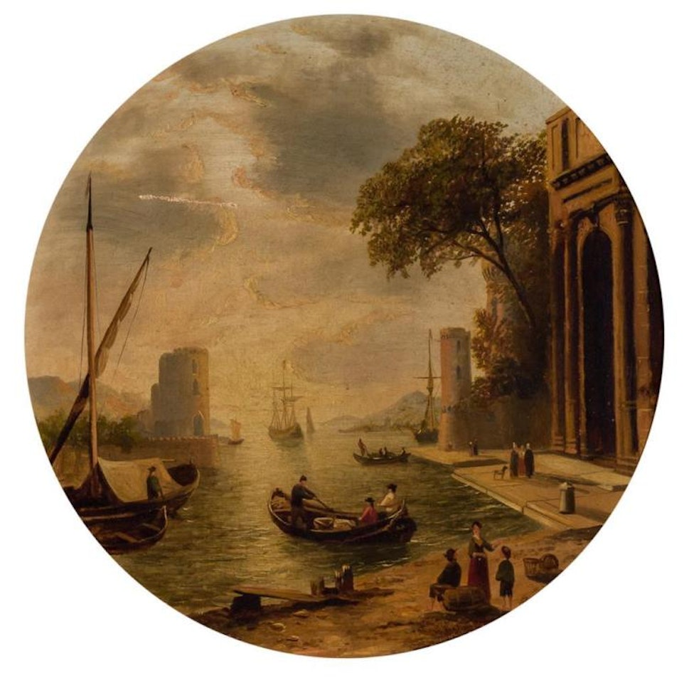 (A Pair); Port Scene Castle Overlooking the Port by Continental School