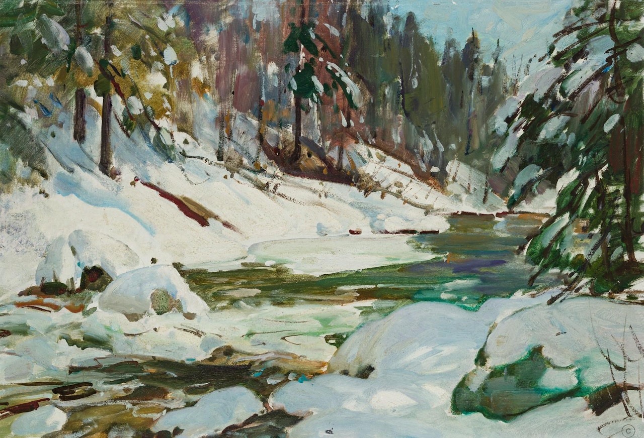 Snow Along The River Bank by Aldro Thompson Hibbard