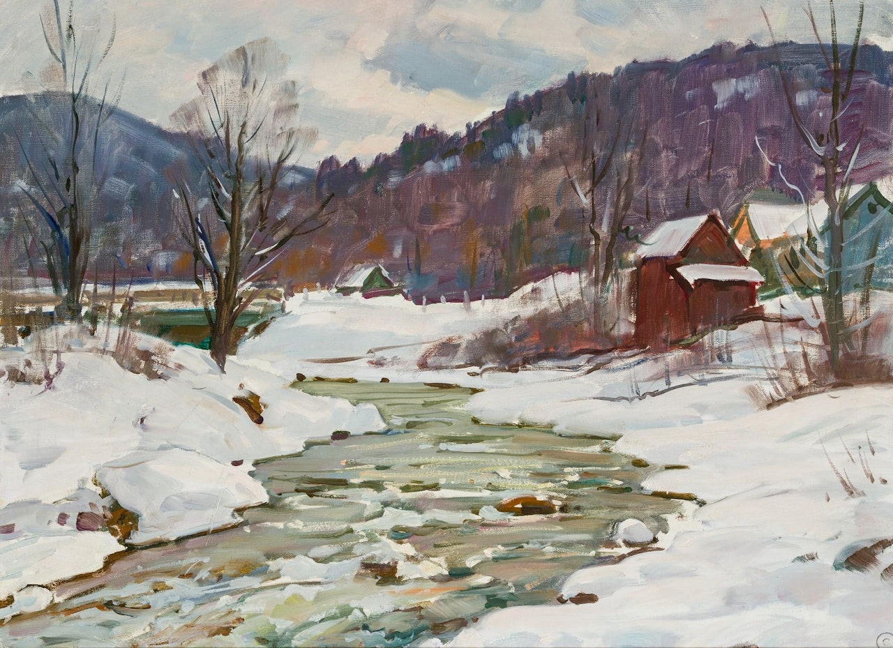 Village Winter Scene by Aldro Thompson Hibbard