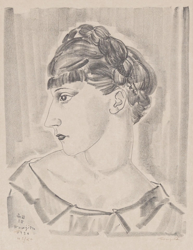 Woman's Head, kitten by Leonard Tsuguharu Foujita