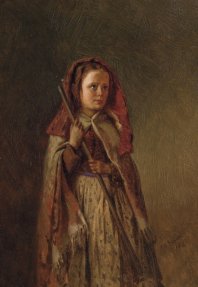 Young Girl in a Hooded Cape by John George Brown
