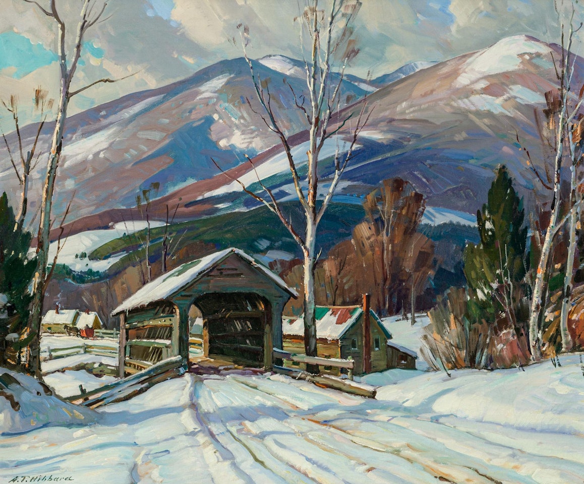 Covered Bridge in Winter by Aldro Thompson Hibbard