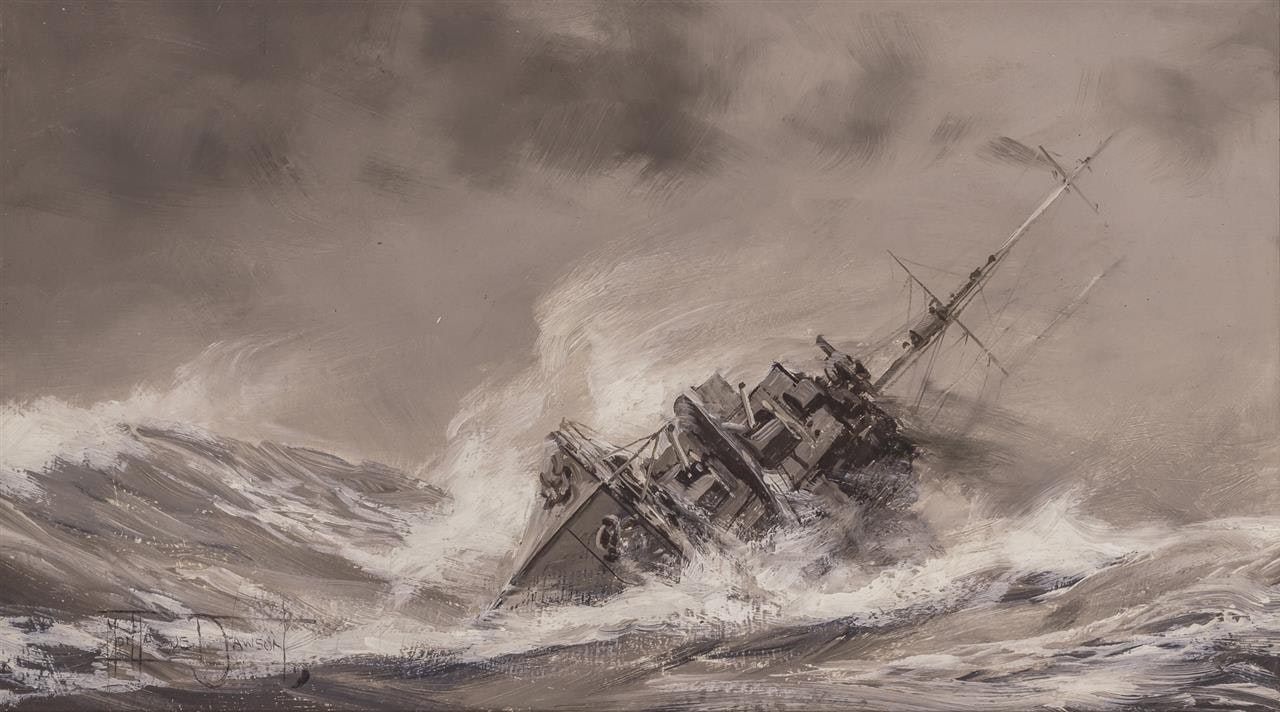H.M.S. Forester No. 1 in Heavy Seas by Montague Dawson