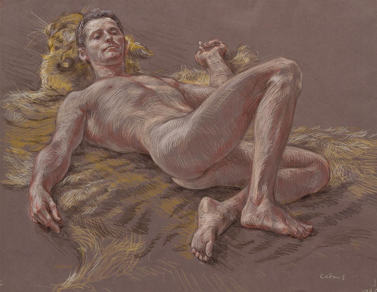 Jimmy Reclining on Tiger Rug, Male Nude #JHB5 by Paul Cadmus