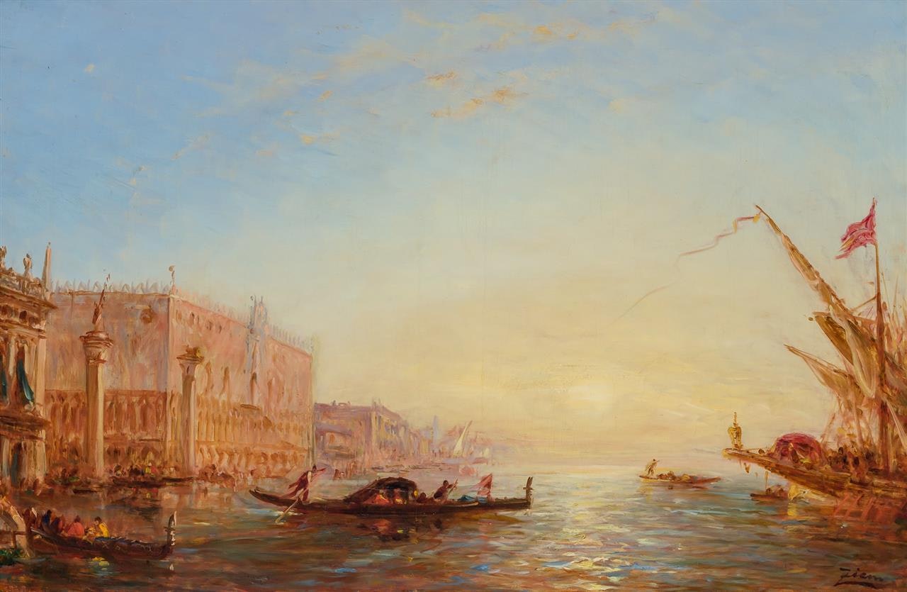 "Gondoles à l"entrée du Grand Canal, Venise" by Félix Ziem