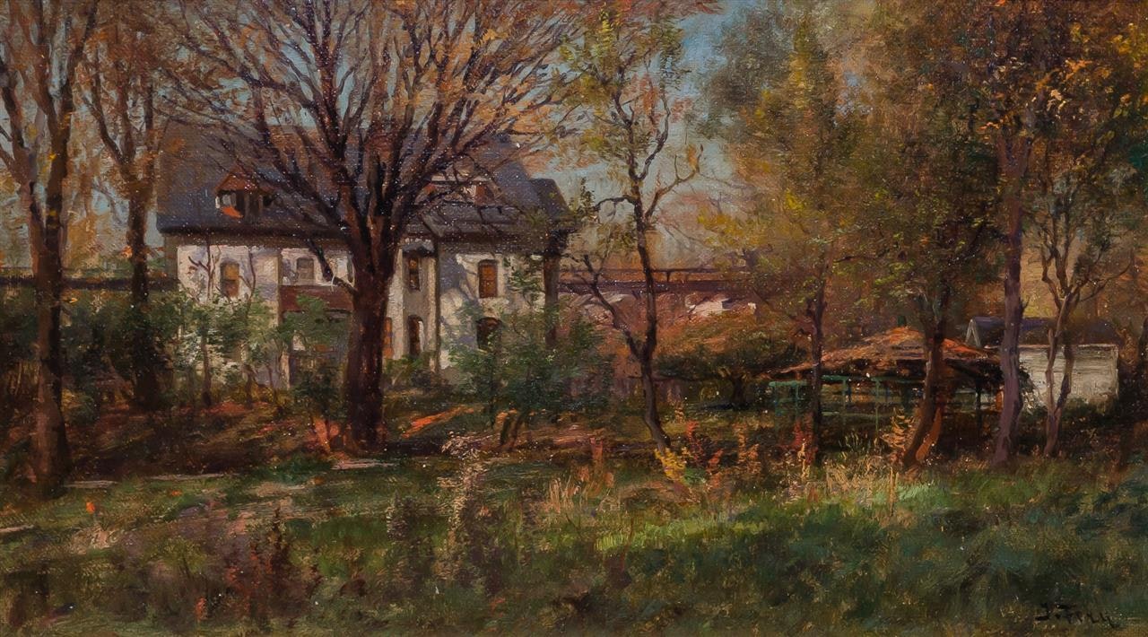 Fall Landscape with White House by John Fery