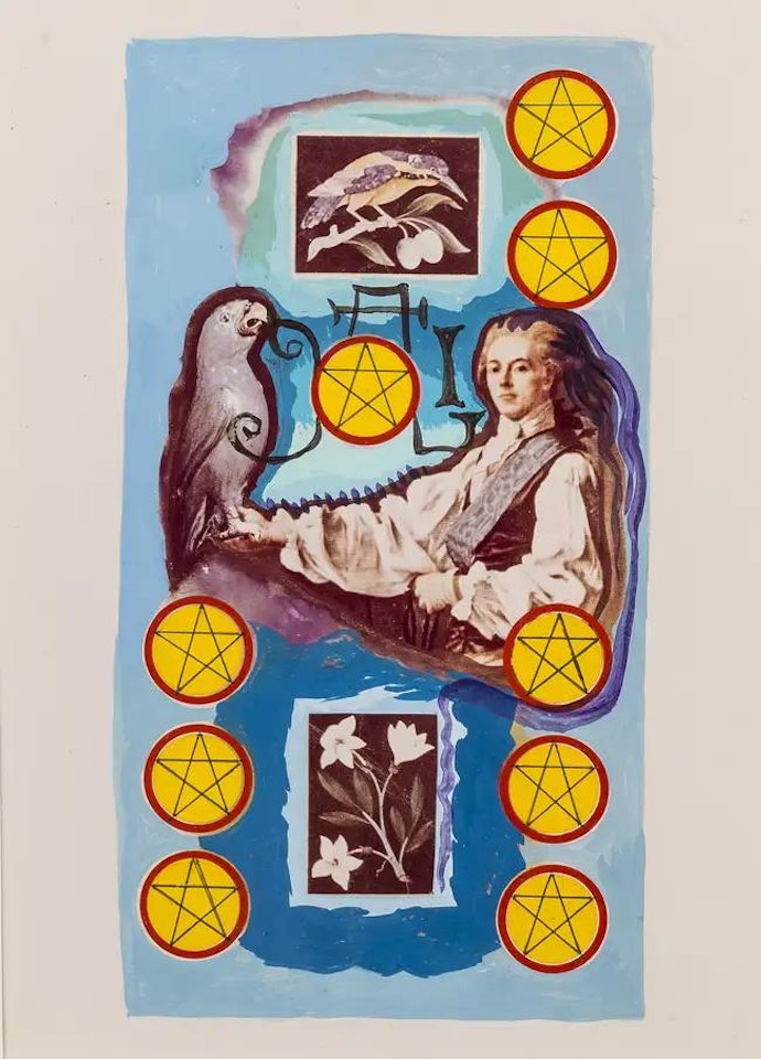 Neuf de pentacles, arcane mineur, projet pour le jeu de carte Le Tarot Universel de Salvador Dalí by Salvador Dali