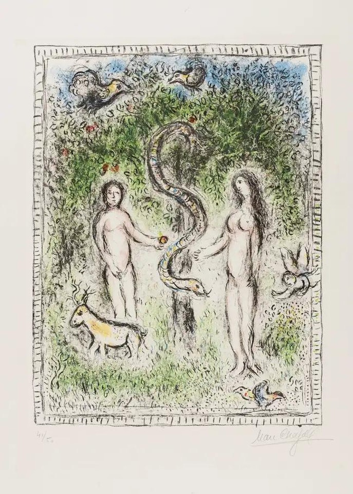Adam, Eve and the Serpent (Mourlot 914) by Marc Chagall
