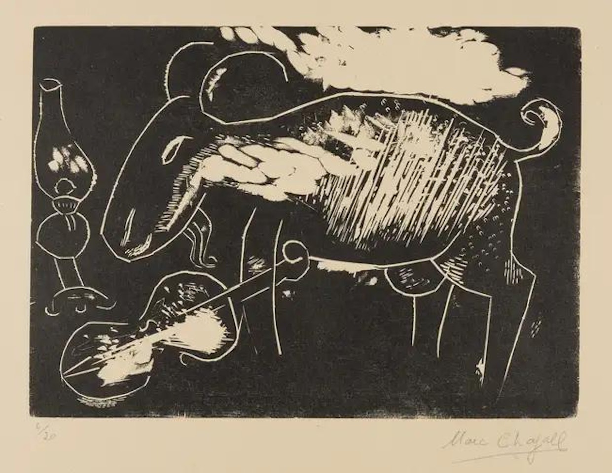 Le Juif priant; Juif a la Thora, La Maison, L"Homme au sac; Chevre et violin; L"Ecuyere et le Coq (Kornfeld 31 III b, 35c, 32 IV, 33 II b, 34 II b and 84 III b) by Marc Chagall