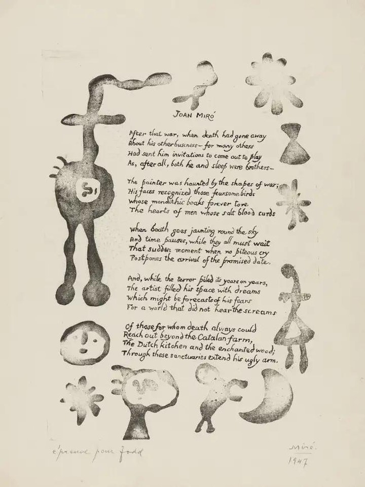 Ruthven Todd. A Poem For Joan Miro Plate III (Cramer Books 14) by Joan Miró