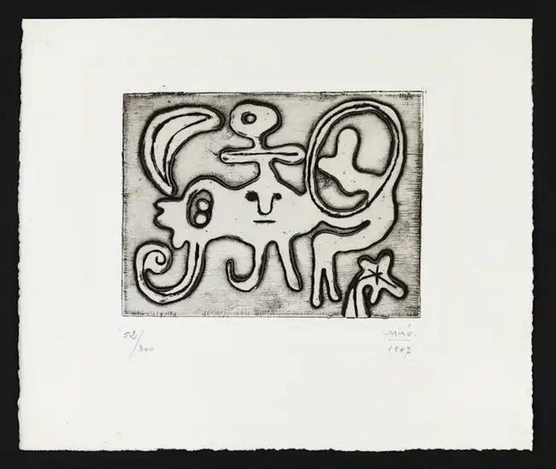 Femme et Oiseau Devant la Lune (Dupin 51) by Joan Miró