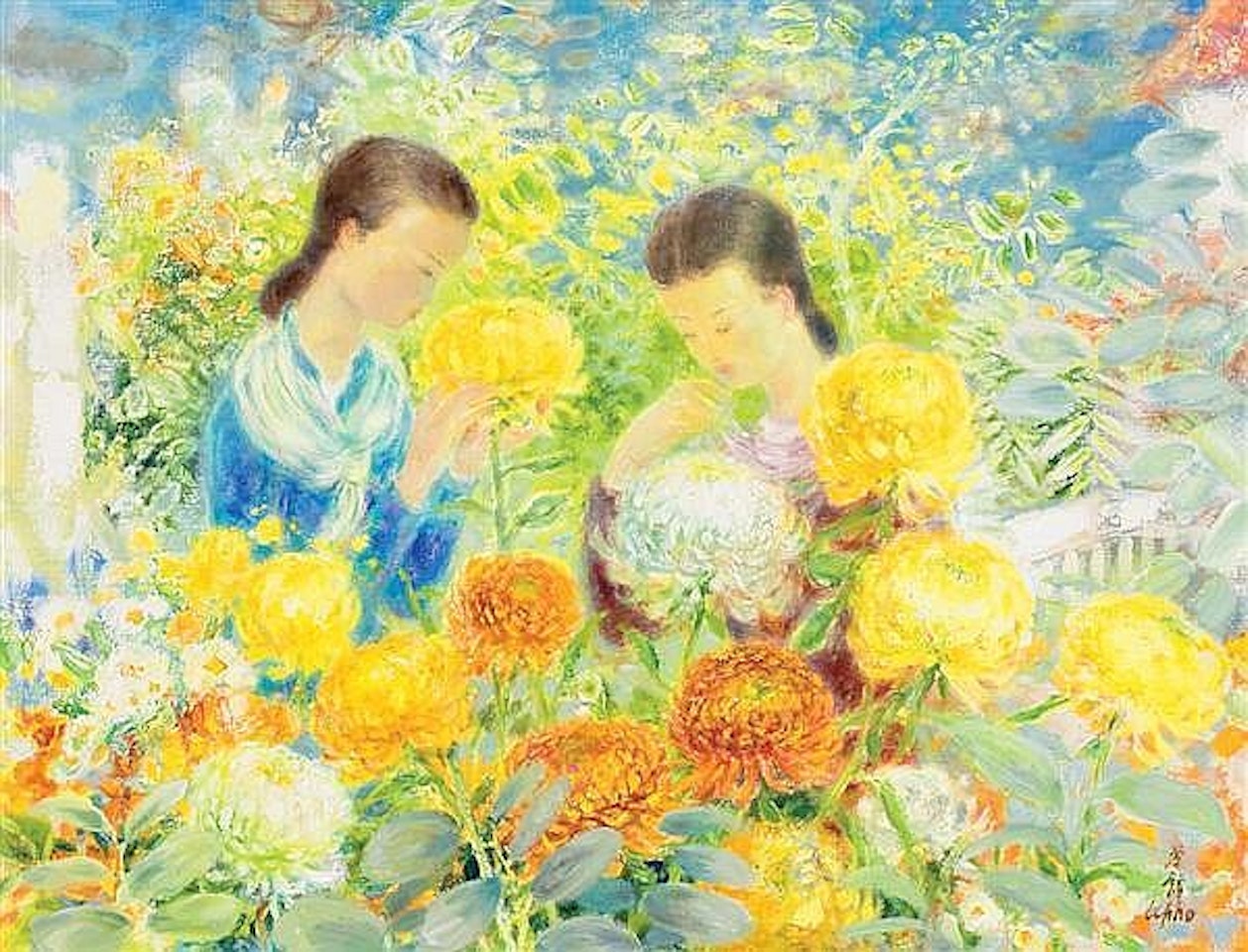 "Per Deux Femmes Aux Chrysanthèmes" by Le Pho