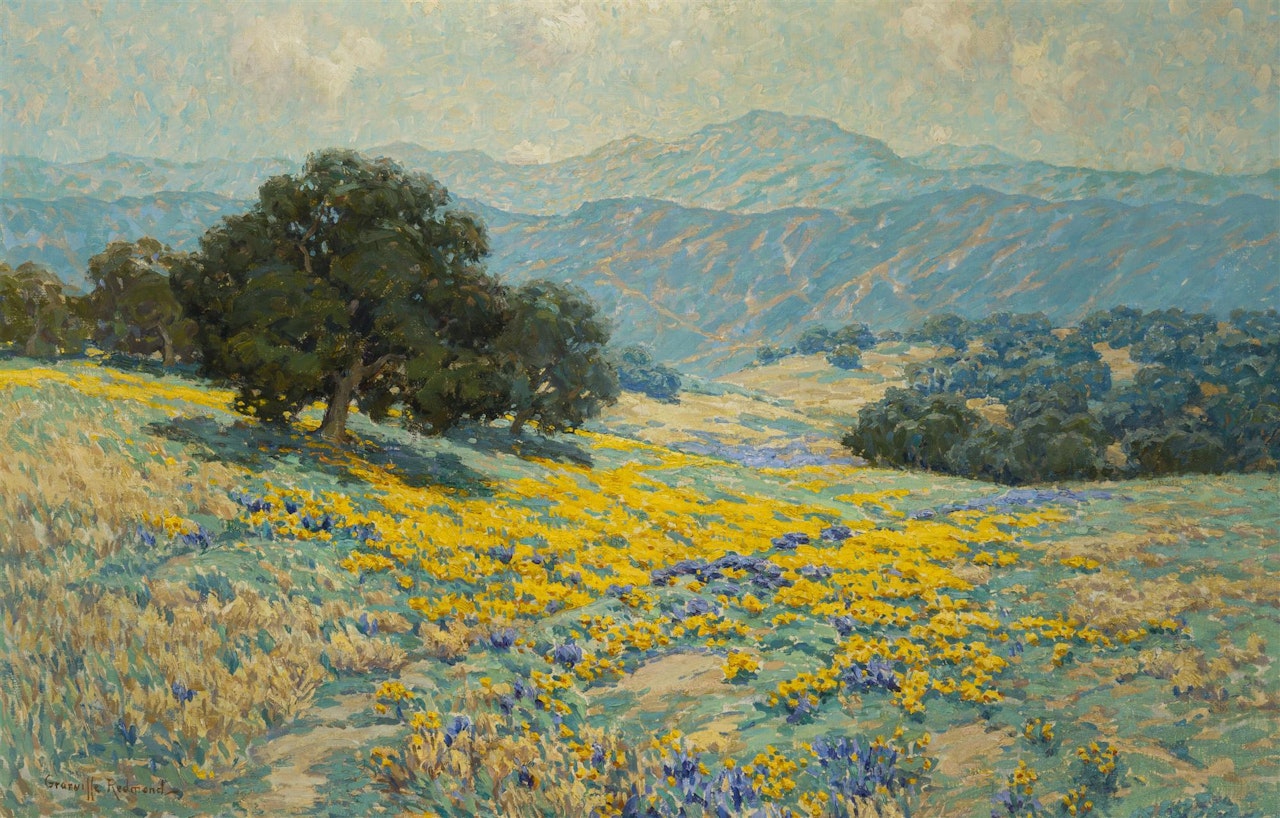 Wildflower landscape with poppies and lupine by Granville Redmond
