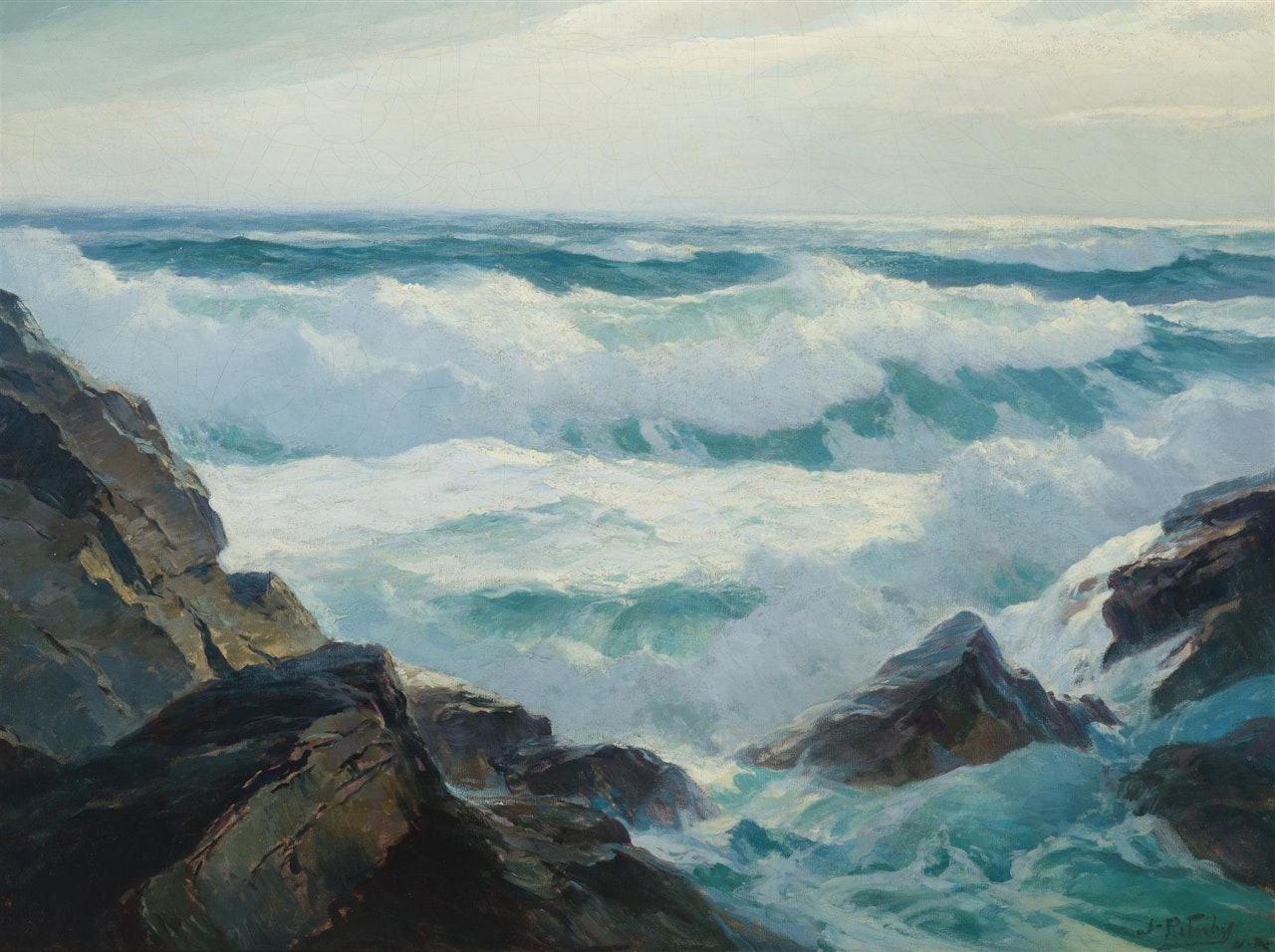 Rocky coastal with crashing waves by William Ritschel