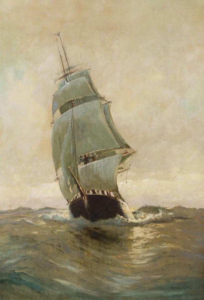 Clipper ship on rough seas by Sydney Mortimer Laurence
