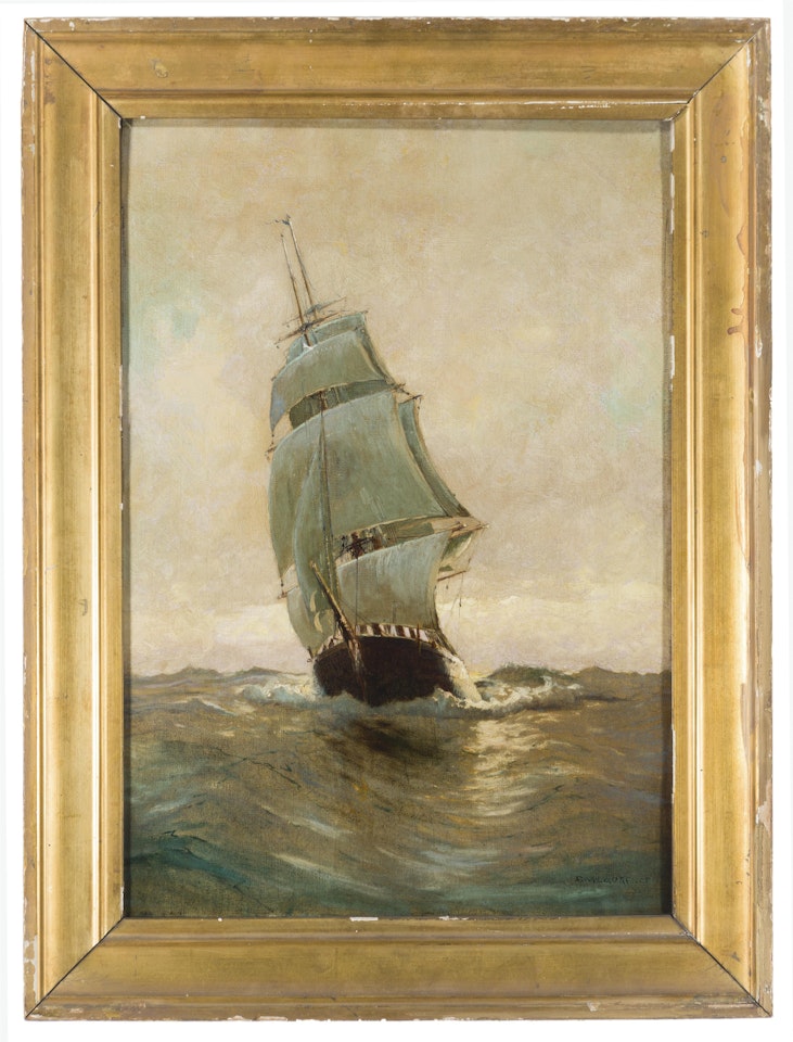 Clipper ship on rough seas by Sydney Mortimer Laurence