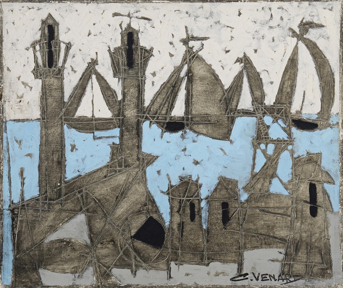 Abstract harbor scene by Claude Venard