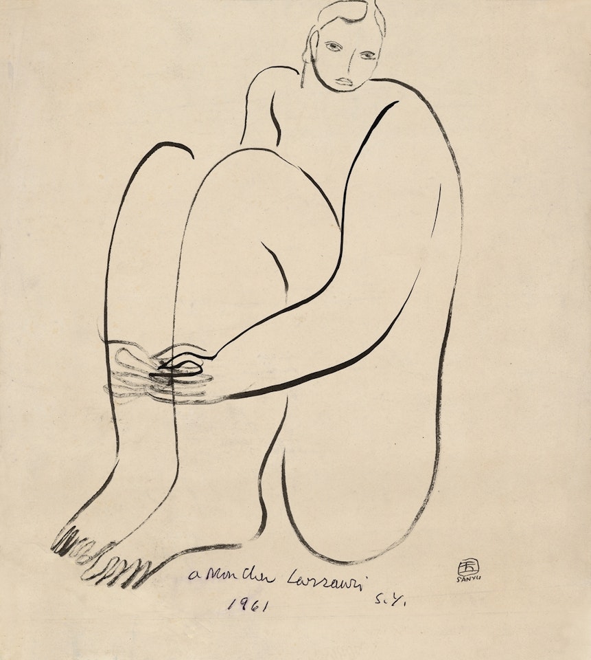 A Nude Woman Holding Her Legs by Sanyu