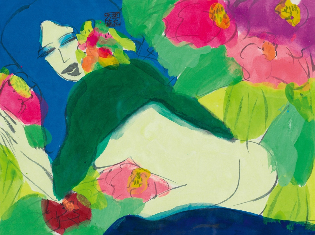 Girl in the Flowers by Walasse Ting