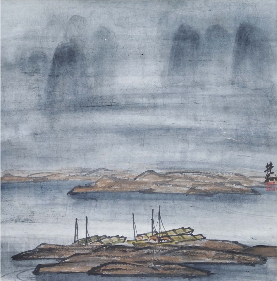 FISHING BOATS BY THE SHORESIDE by Lin Fengmian