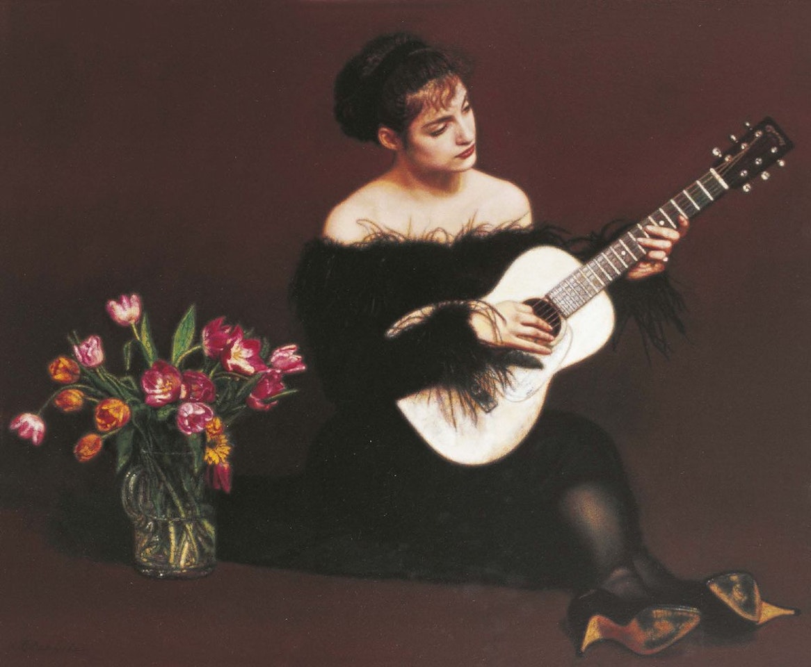 A GIRL PLAYING GUITAR by Chen Yifei