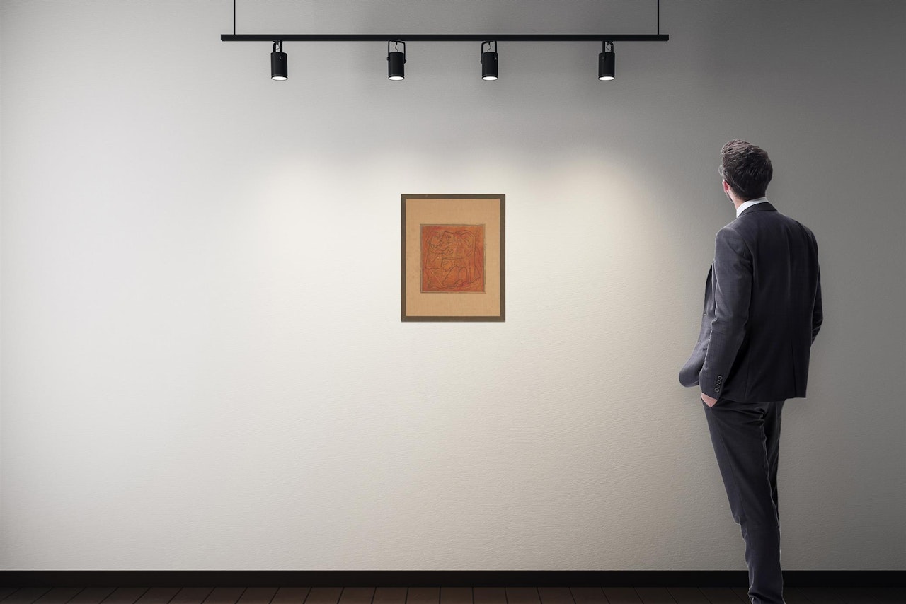 Abstract figural with orange background by Angel Botello