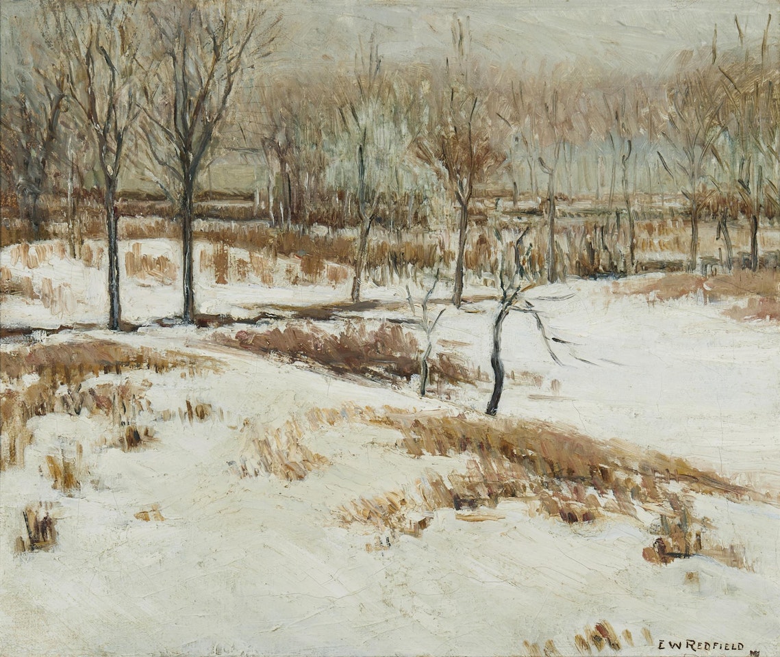 Trees in a winter landscape by Edward Willis Redfield