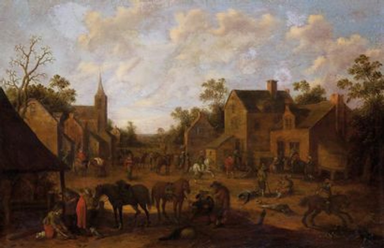 Village scene by Joost Cornelisz Droochsloot