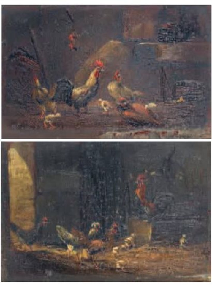 Poultry scenes by French School