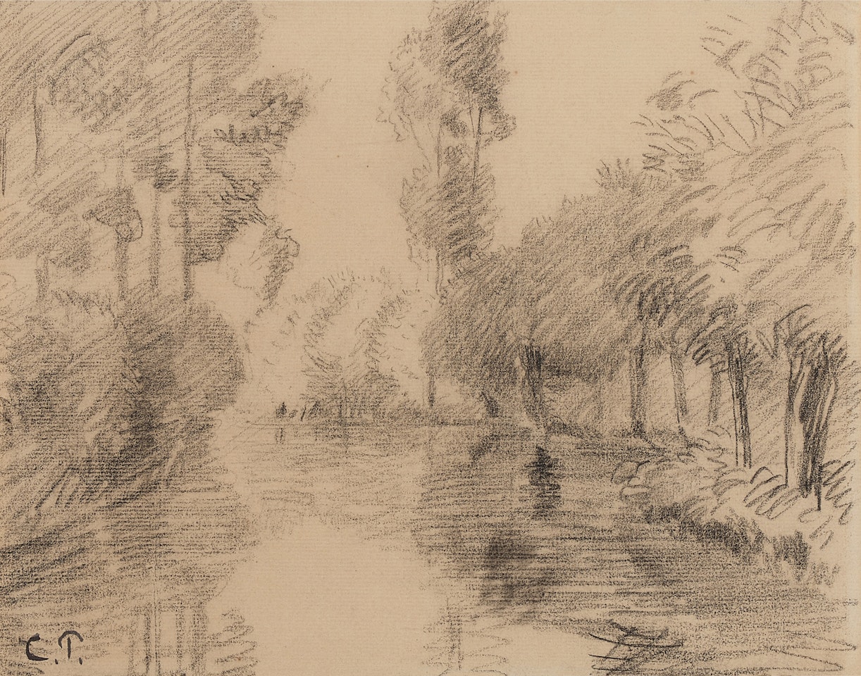 Au bord de la rivière by Camille Pissarro