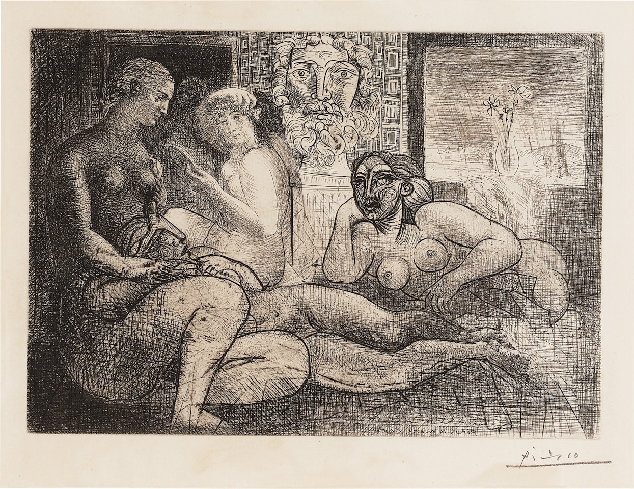 Quatre femmes nues et tête sculptée, from La Suite Vollard by Pablo Picasso