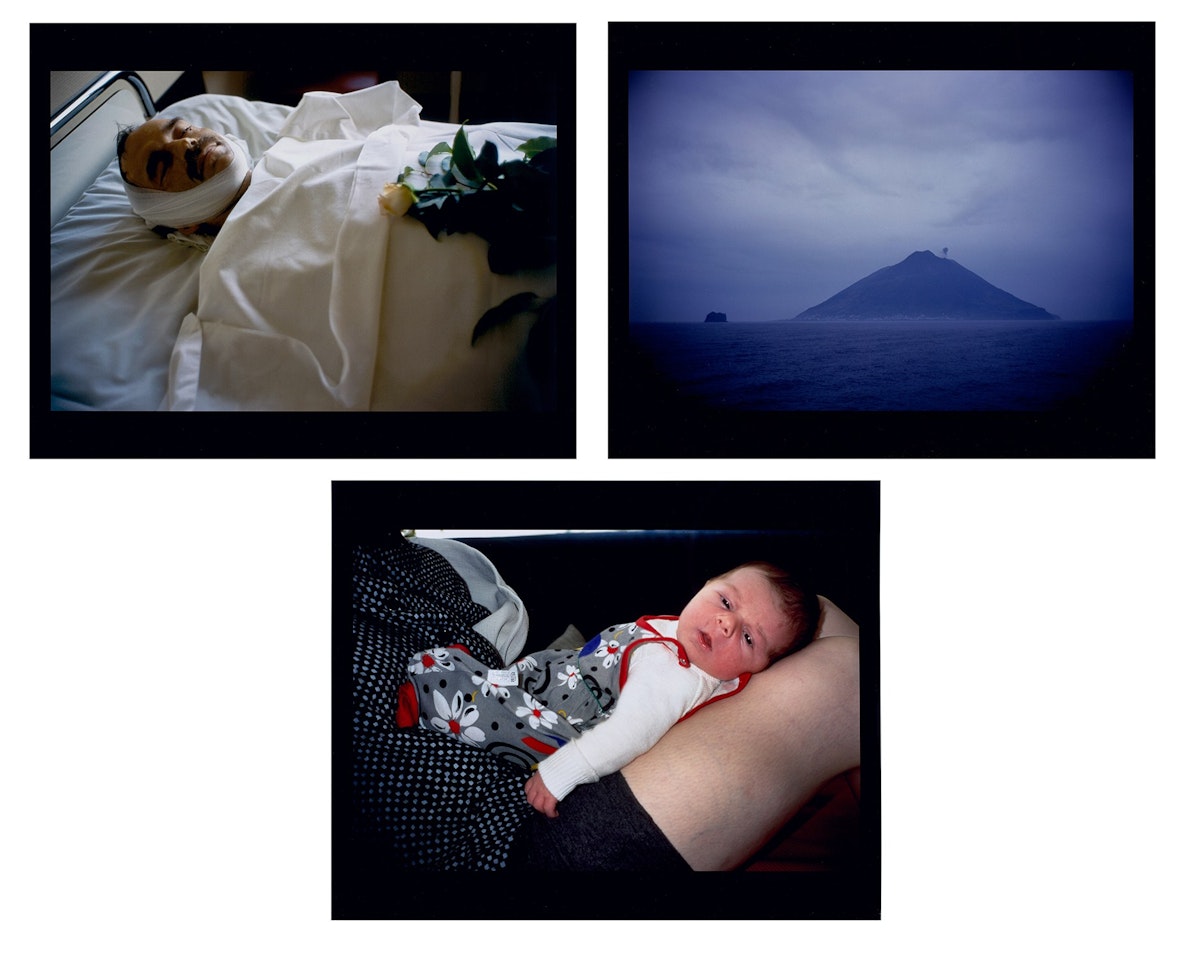 Three works: (i) Alf Bold Dead, August 18, 1993; (ii) Fritz Five Days Old, August 18, 1993; (iii) Stromboli at Dawn from the series Alf and Fritz / Volcano by Nan Goldin