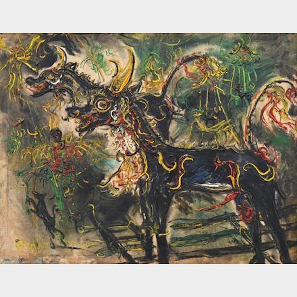 A Pair of Crescent Ox ( Sepasang Lembu Kasta Brahmana ) by Affandi