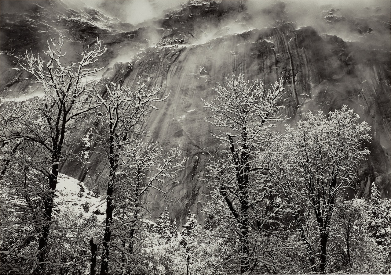 Trees and Cliffs of Eagle Peak, Winter, Yosemite National Park, California by Ansel Adams