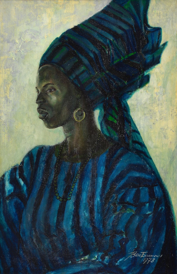 Yoruba Woman in Blue (framed) by Ben Enwonwu
