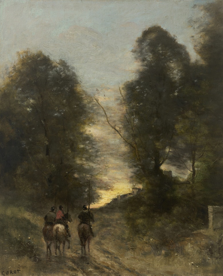 Cavaliers gaulois dans un paysage by Jean Baptiste Camille Corot