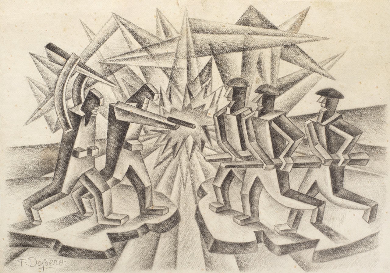 Battaglia di automi (Studio per 'Ingranaggi di Guerra') by Fortunato Depero