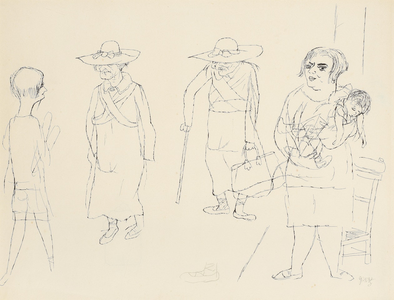 Aus Südfrankreich, Cassis (recto); Kopf einer Frau mit Hut und Brille (verso) by George Grosz