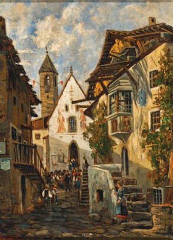 “Dorfmotiv von Albeins bei Brixen, Tirol” old title by Theodor von Hörmann