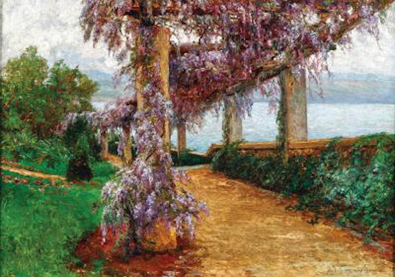 A Wisteria-Covered Pergola in the Garden of Villa Haas in Abbazia by Olga Wisinger-Florian