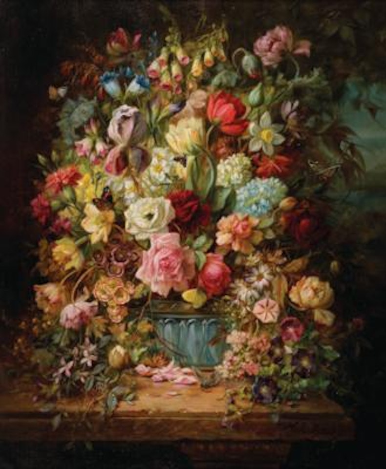 Reiches Blumenstück mit Schmetterlingen by Hans Zatzka