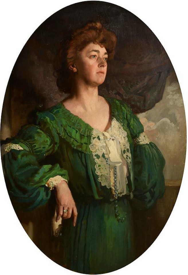 Portrait of Mary - Lady Gerard in a Green Dress by William Orpen