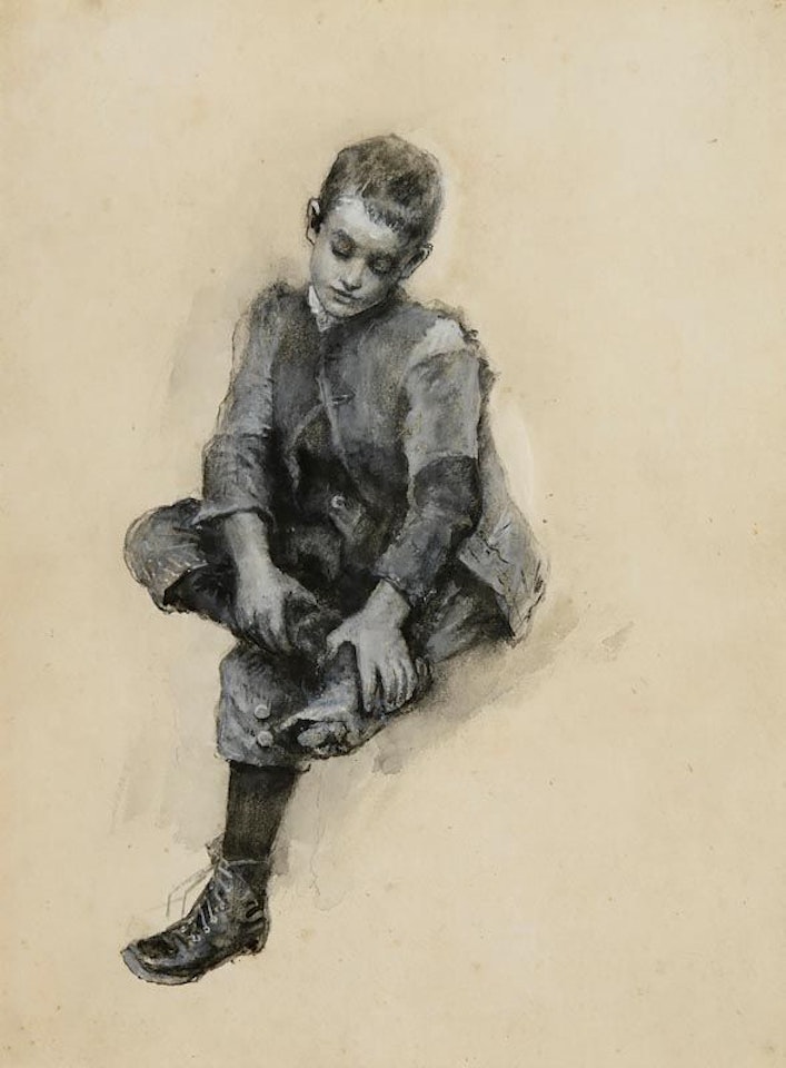 A Young Boy Pulling on His Boot (A Young William Butler Yeats) by John Butler Yeats