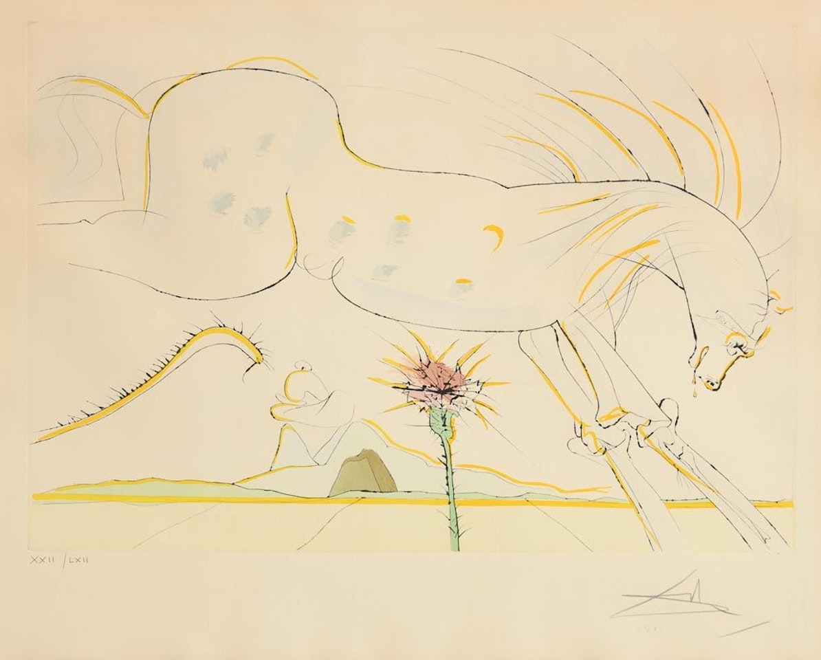 The Beastiary of La Fontaine Dalinise, The Horse and the Wolf by Salvador Dali