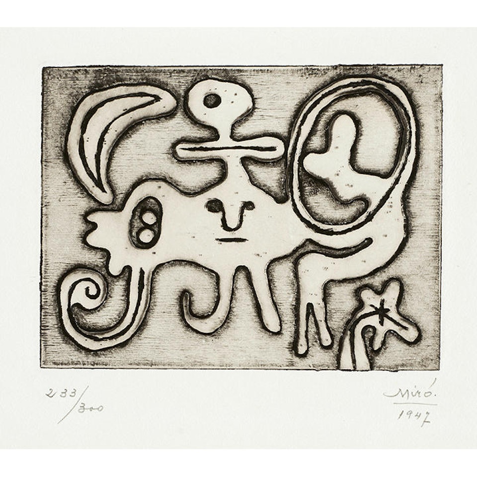 Femme et oiseau devant la lune (Woman and Bird Before the Moon), from Laurels Number One by Joan Miró