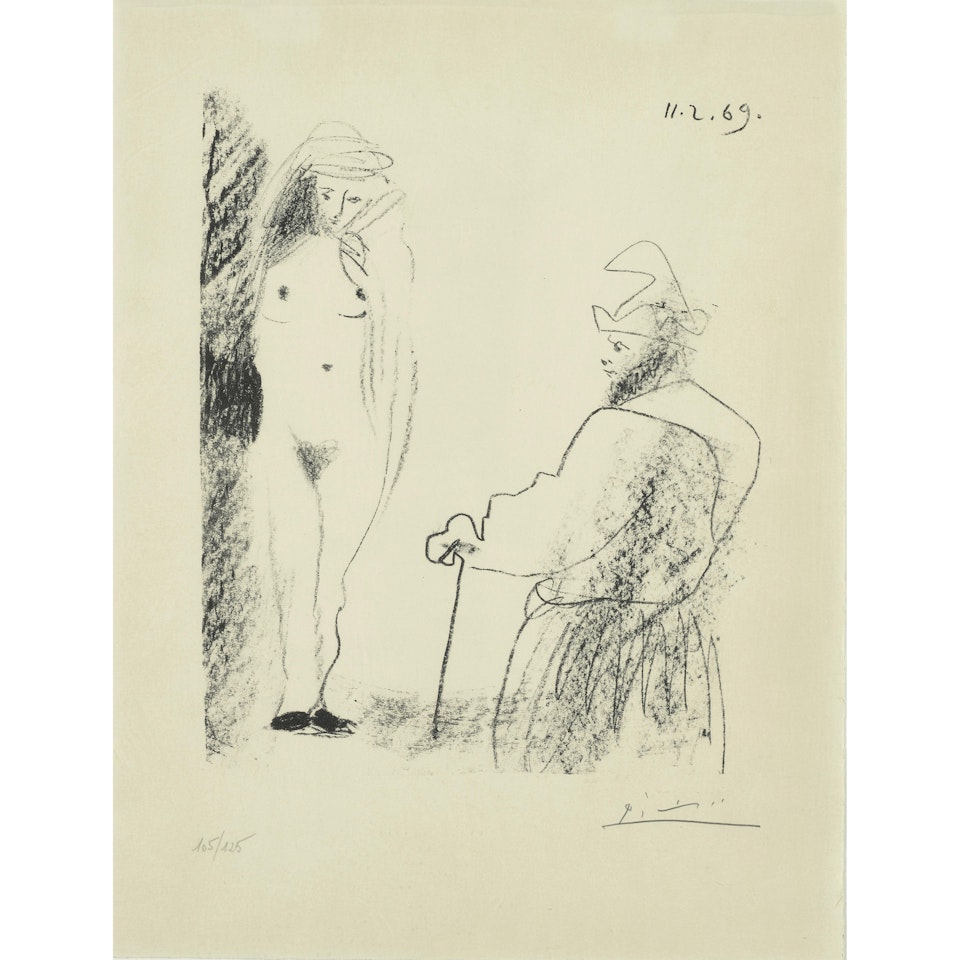 Femme nue et homme à la canne, from Picasso-dessins 27.3.66 to 15.3.68 (Nude Woman and Man with Cane, from Picasso-Drawings 27.3.66 to 15.3.68) by Pablo Picasso