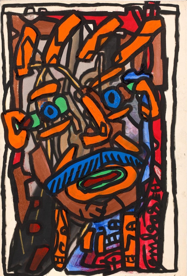 Orangé de couleurs au regard bleu vert by Robert Combas