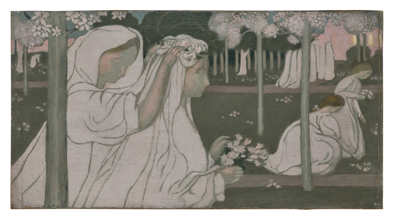 Jeunes filles en blanc ou Communiantes, 1er panneau de 'Frauenliebe und Leben', frise pour une chambre à coucher by Maurice Denis