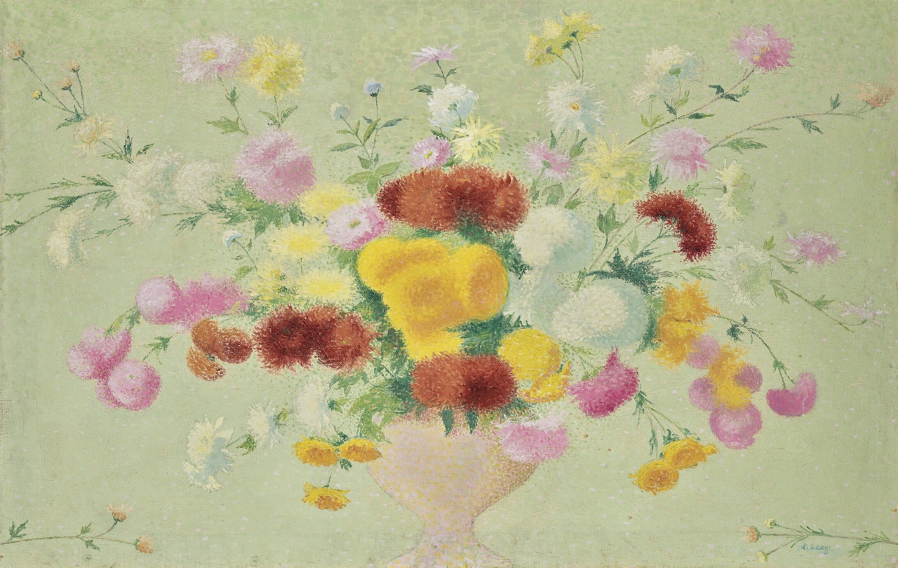 Dahlias et tournesols pompons by Achille Laugé